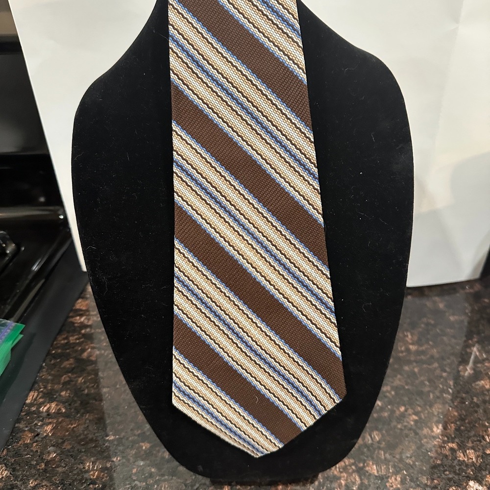 Harris Frank Damon Necktie Wide Brown Beige Diagonal Striped Polyester Retro VTG